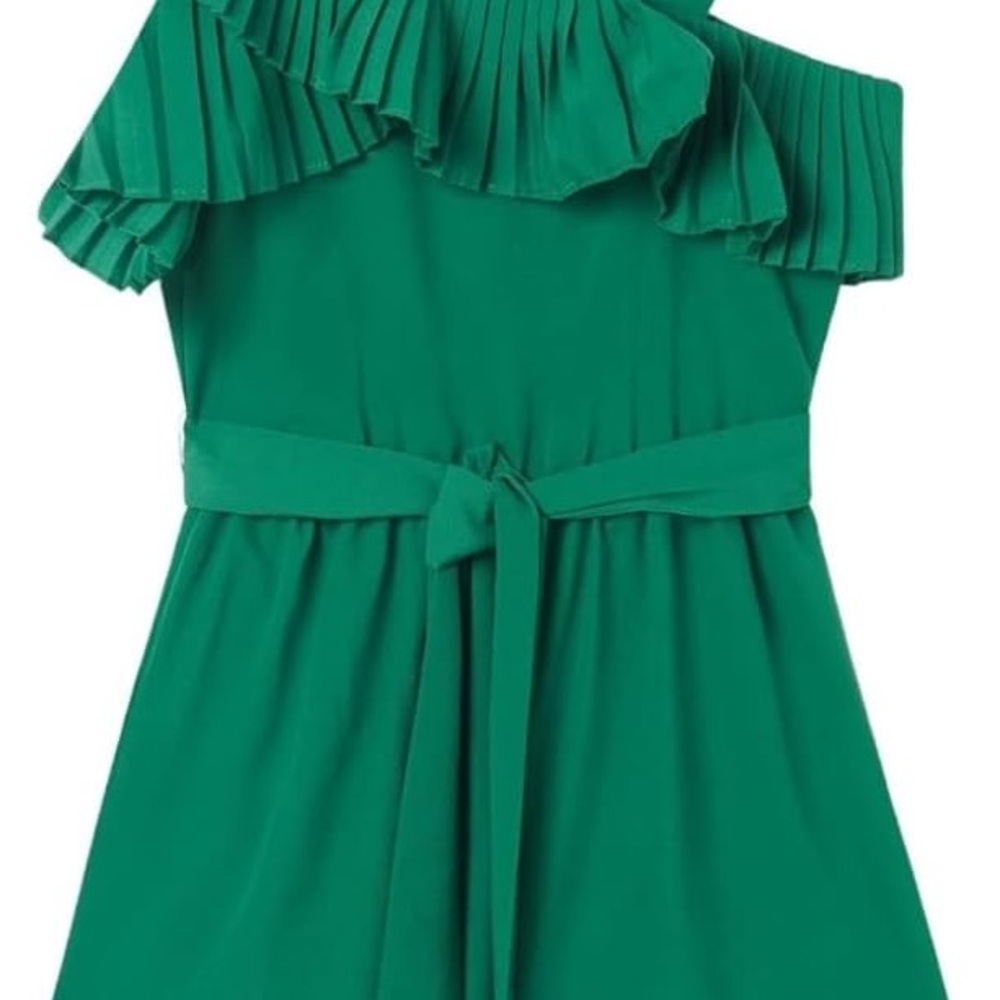 Mayoral from St. Bernard: Green Off-Shoulder Pleated romper